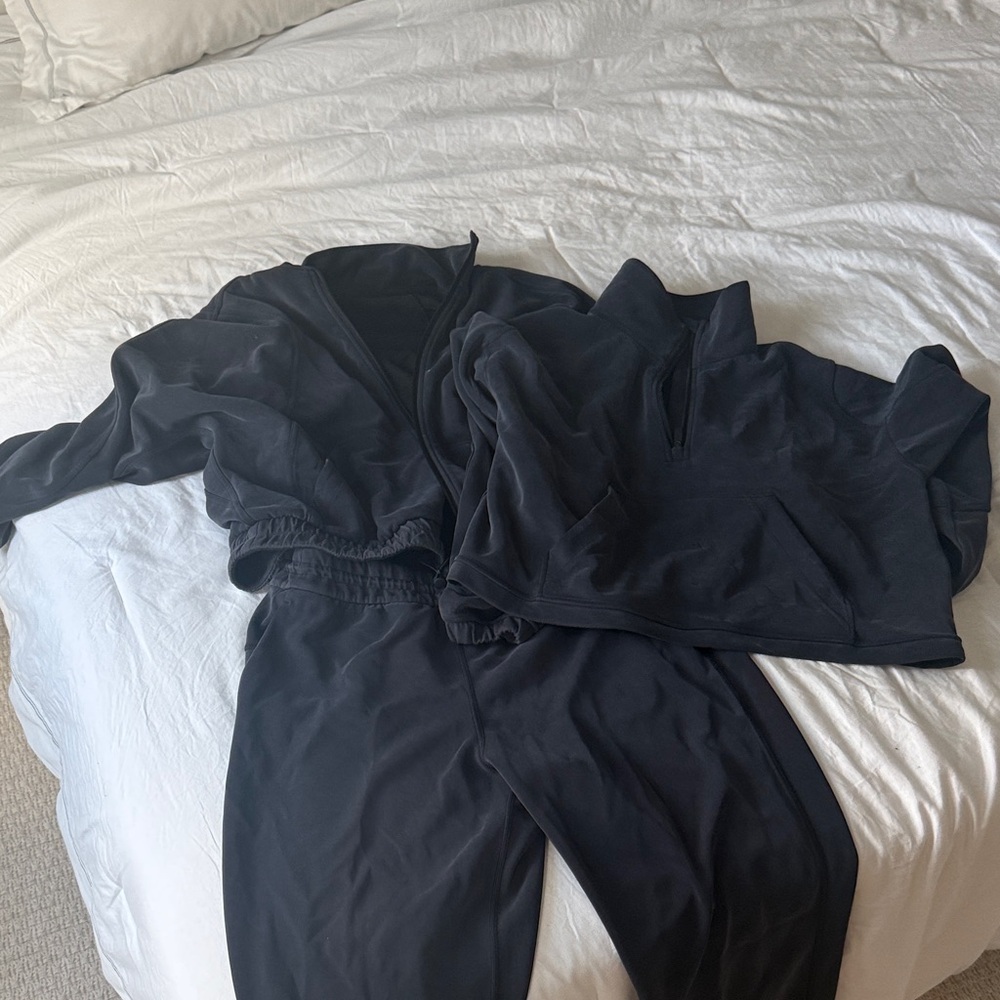 Three-Piece Lululemon Softstreme Black Cozy Set - Pullover & Joggers